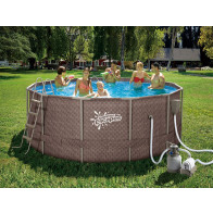 Бассейн каркасный Polygroup 366*132 10250л.пес.фил-насос 4100л/ч лестн.тент.подс.набор д/ Р20-1252-S - фото - 1
