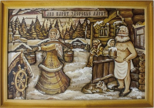 Панно в комнату отдыха 50*70 (береста) - фото - 1