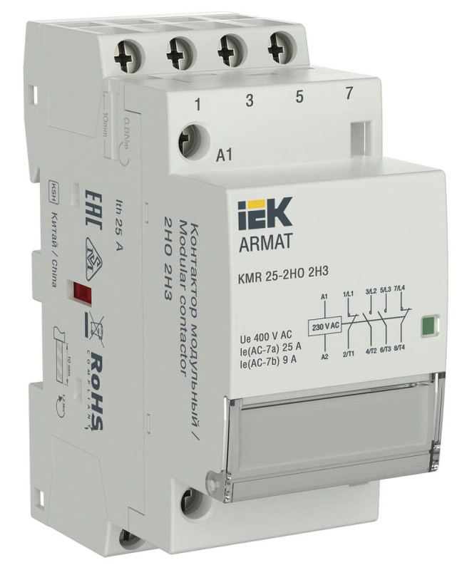 Контактор модульный KMR 25А 230В 2НО 2Н3 АС - фото - 1