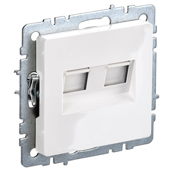 Розетка 2-ая компьютерная RJ45 кат.5E IEK BRITE белый РК10-2-БрБ - фото - 1