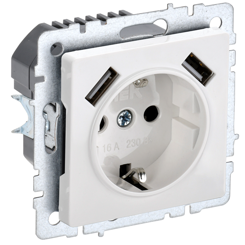 Розетка BRITE с USB A+A 2.1А  РЮш10-1-БрБ 16А с з/к/ш/ белая - фото - 1