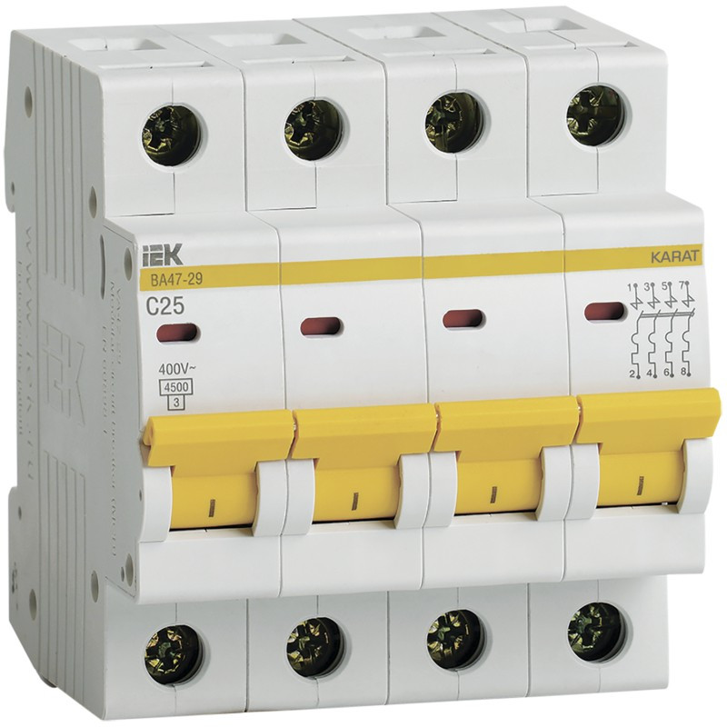 Автомат ВА47-29 4Р 25А 4,5кА х-ка IEK - фото - 1
