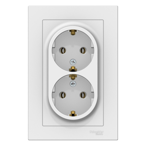 Розетка AtlasDesign 2-местная с заземлен в сборе  белый ATN000124 - фото - 1