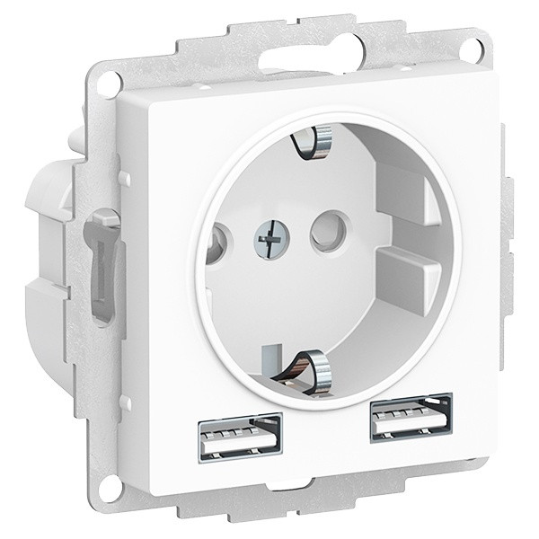 Розетка AtlasDesign USB 5В/2,1А, 2х5В/1,05А SE белый ATN000133 - фото - 1