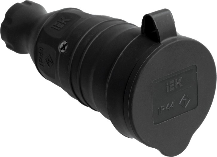 Розетка прямая Черная ОМЕГА с заземлен.IP44 16А с крышкой Каучук - фото - 1