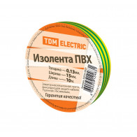 Изолента ПВХ 15мм*10м.желто-зел.TDM Electric (313602) - фото - 1