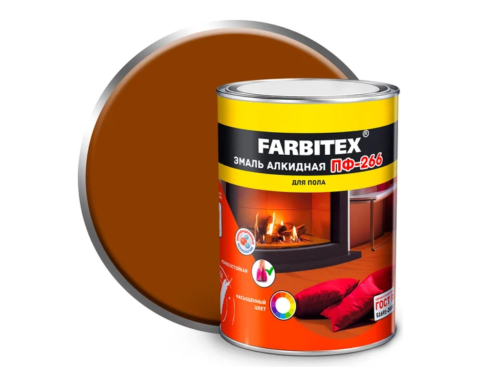 Эмаль золотистая алкид.ПФ-266 0,8кг д/пола  FARBITEX - фото - 1