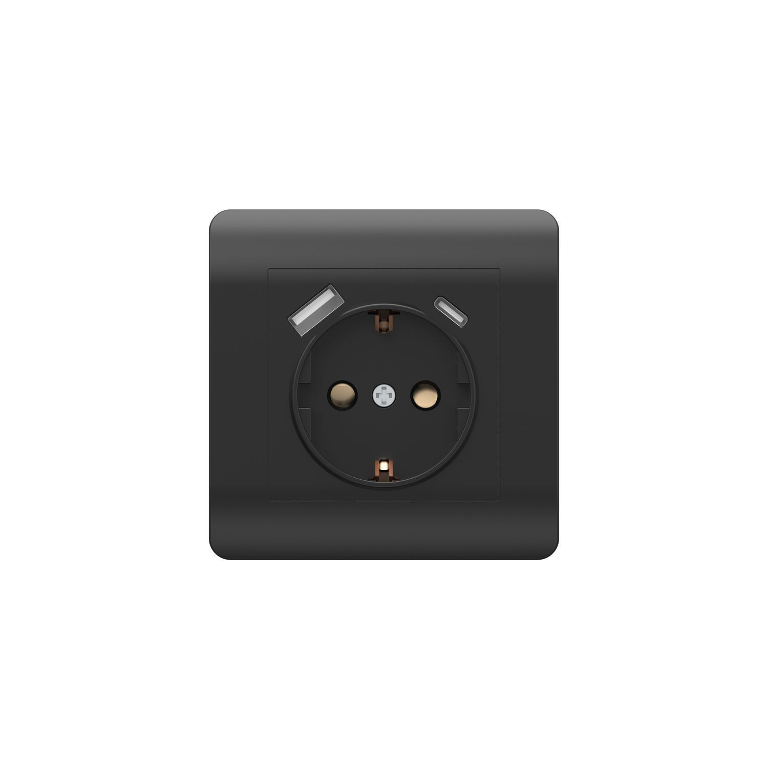 Розетка с/з со шторками, 16А+ USB двойная A+С, 5В/2,1А, черный (431502) - фото - 1