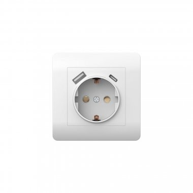 Розетка с/з со шторками, 16А+ USB двойная A+С, 5В/2,1А, белый  (431552) - фото - 1